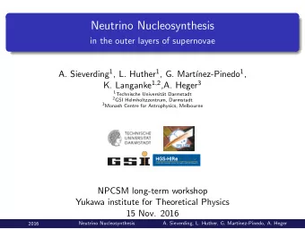 Neutrino Nucleosynthesis  in the outer layers of supernovae A. Sieverding 1 , L. Huther 1 , G.