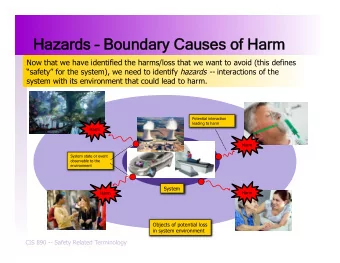 Haza  zard  rds  s    Bo  Boundary  ry Cause  ses  s of Harm  rm  Now that we have identified