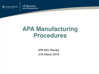 APA Manufacturing  Procedures  APA 60% Review  27th March 2019  Overview  APA manufacturing
