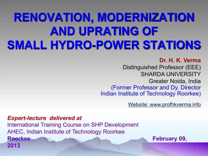 renovation modernization and uprating of small hydro