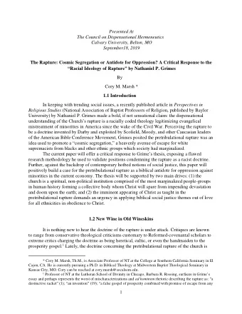 Presented At  The Council on Dispensational Hermeneutics  Calvary University, Belton, MO