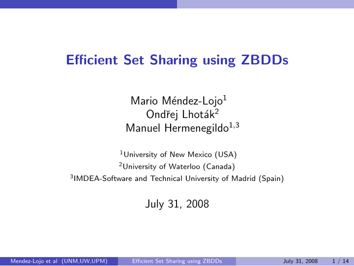 efficient set sharing using zbdds