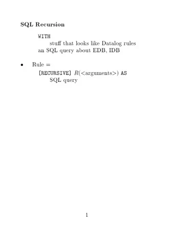 SQL  Recursion  WITH  stu  that  lo  oks  lik  e  Datalog  rules  an  SQL  query  ab  out  EDB,