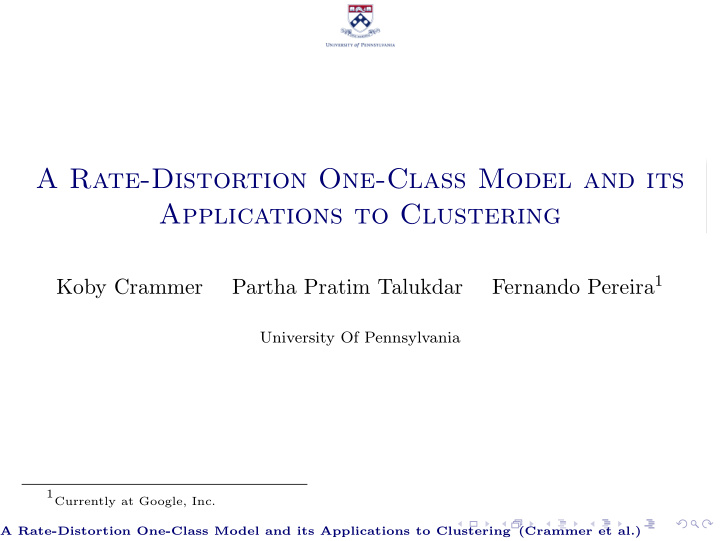 a rate distortion one class model and its applications to