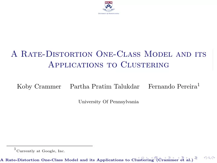 a rate distortion one class model and its applications to