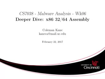 CS7038 - Malware Analysis - Wk06  Deeper Dive: x86 32/64 Assembly  Coleman Kane  kaneca@mail.uc.edu