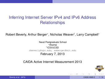 Inferring Internet Server IPv4 and IPv6 Address  Relationships Robert Beverly, Arthur Berger  ,
