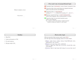 Pros and cons of propositional logic Propositional logic is declarative : pieces of syntax