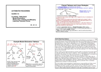 Clausal Tableaux and Linear Strategies   In Clausal Tableaux all sentences are clauses.