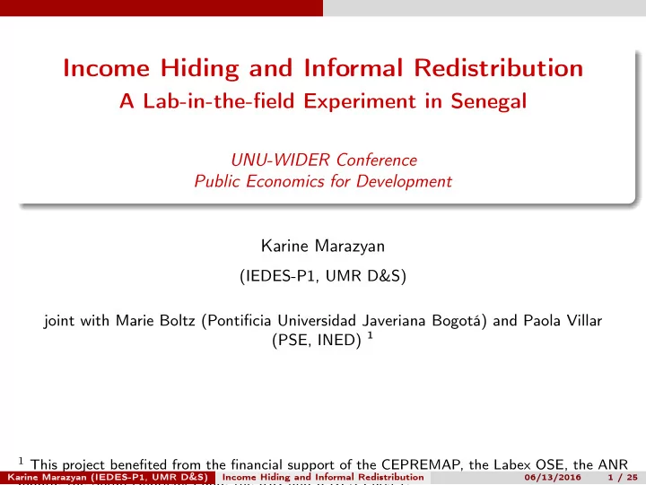 income hiding and informal redistribution