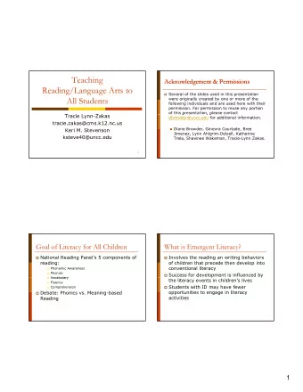 Teaching  Acknowledgement &amp; Permissions  Acknowledgement &amp; Permissions  Reading/Language