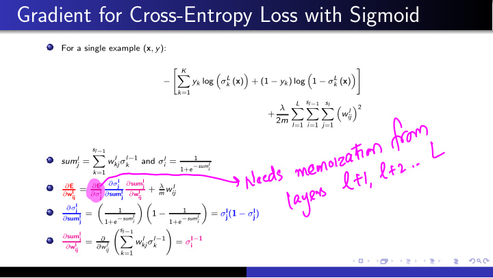 gradient for cross entropy loss with sigmoid