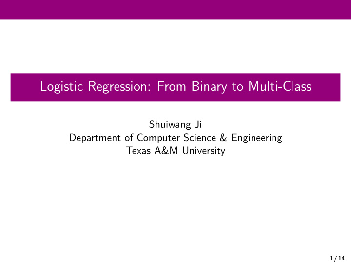 logistic regression from binary to multi class