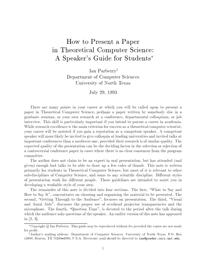 ho w to presen t a p ap er in theoretical computer