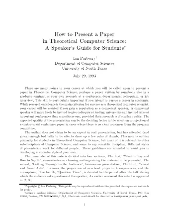 Ho  w  to  Presen  t  a  P  ap  er  in  Theoretical  Computer  Science:  A  Sp  eak  er's  Guide