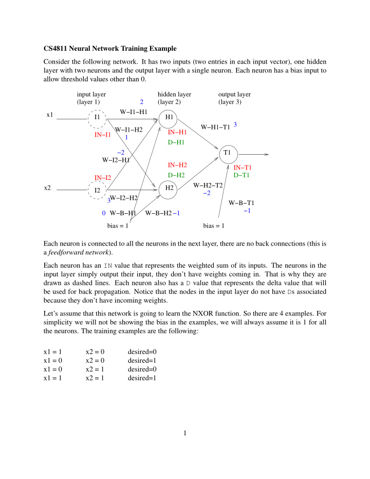 cs4811 neural network training example consider the