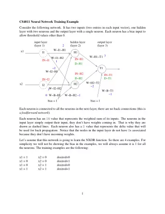 CS4811 Neural Network Training Example  Consider the following network. It has two inputs (two
