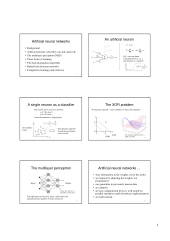 Anartificialneuron  Artificialneuralnetworks y =  f ( S  ) x 0 =+1   Background