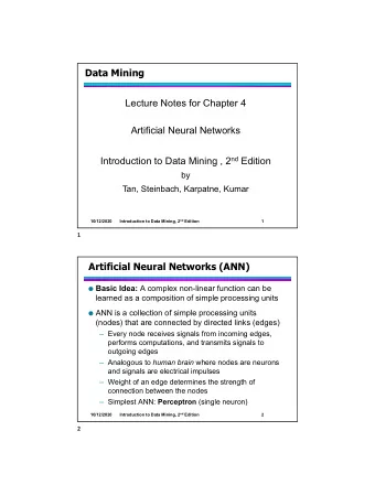 Data Mining  Lecture Notes for Chapter 4  Artificial Neural Networks Introduction to Data Mining ,