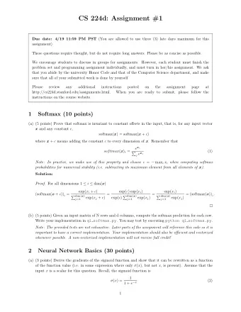 CS 224d: Assignment #1 Due date: 4/19 11:59 PM PST (You are allowed to use three (3) late days