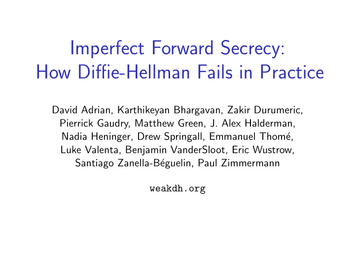 imperfect forward secrecy how diffie hellman fails in