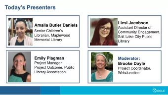 Todays Presenters  Liesl Jacobson  Amalia Butler Daniels  Assistant Director of  Senior