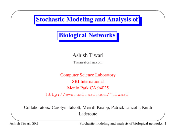 stochastic modeling and analysis of biological networks