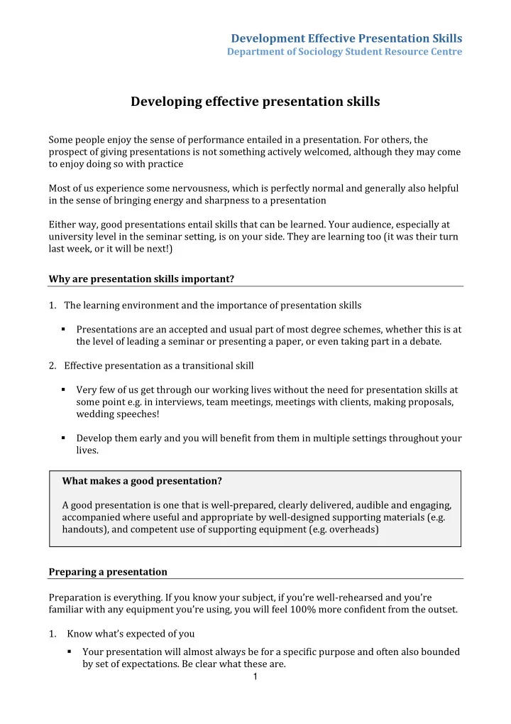developing effective presentation skills