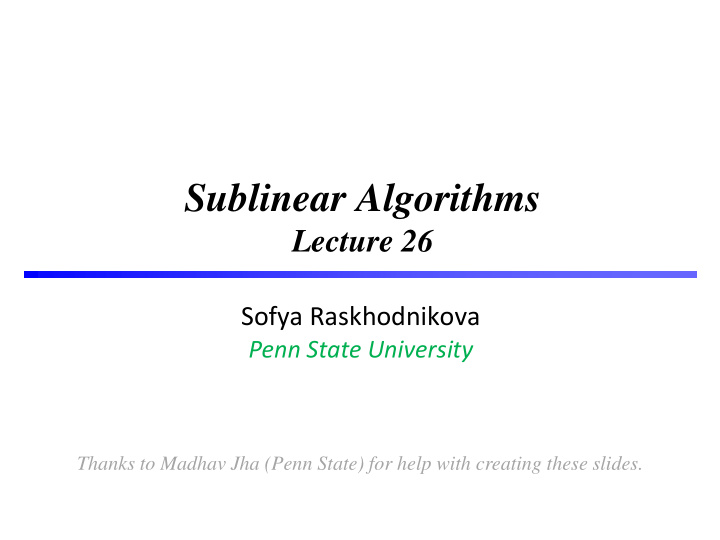 sublinear algorithms