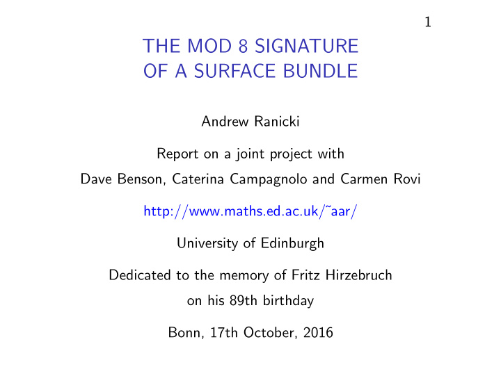 the mod 8 signature of a surface bundle