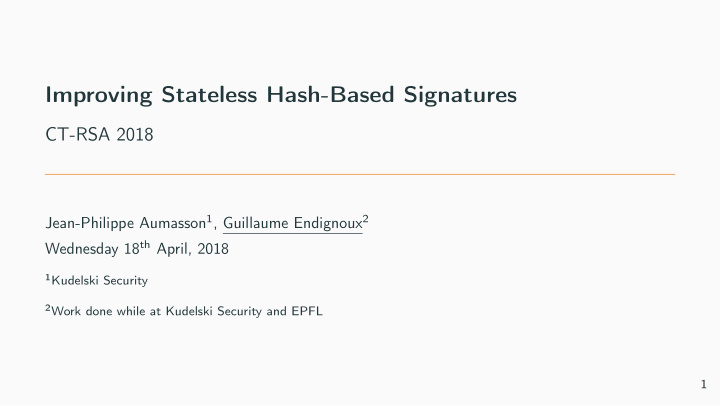 improving stateless hash based signatures