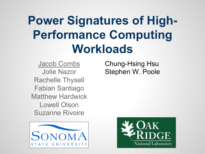 power signatures of high performance computing workloads