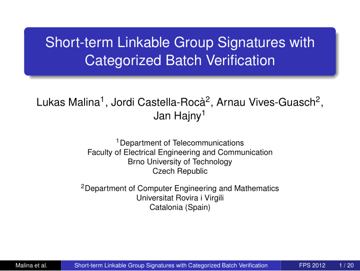 short term linkable group signatures with categorized