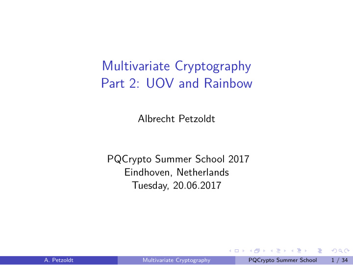 multivariate cryptography part 2 uov and rainbow