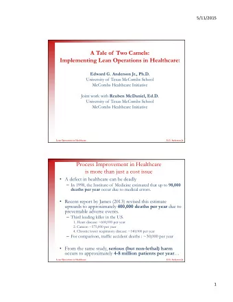 A Tale of  Two Camels:  Implementing Lean Operations in Healthcare:  Edward G. Anderson Jr., Ph.D.