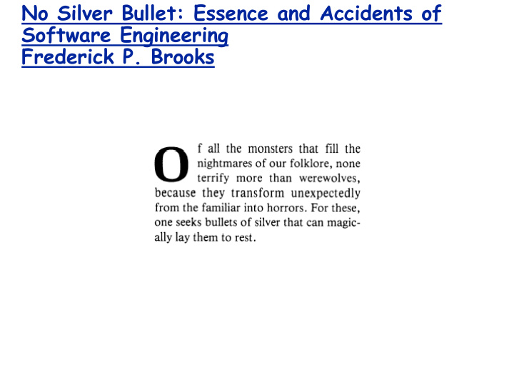 no silver bullet essence and accidents of software