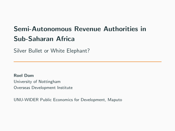 semi autonomous revenue authorities in sub saharan africa