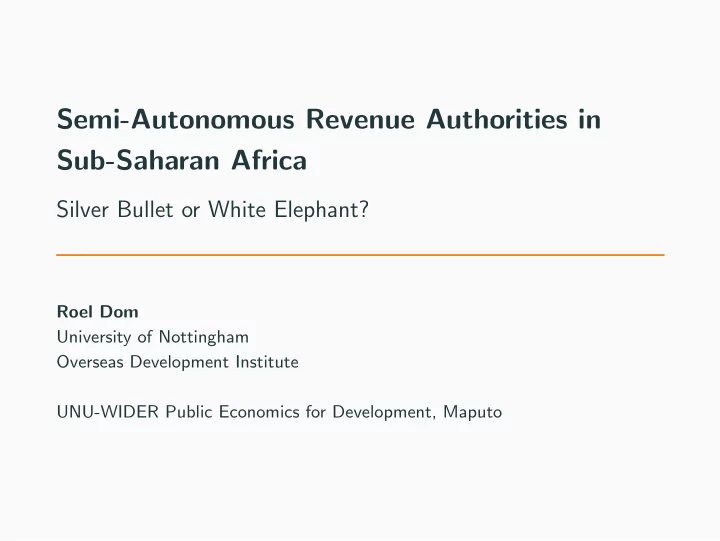 semi autonomous revenue authorities in sub saharan africa