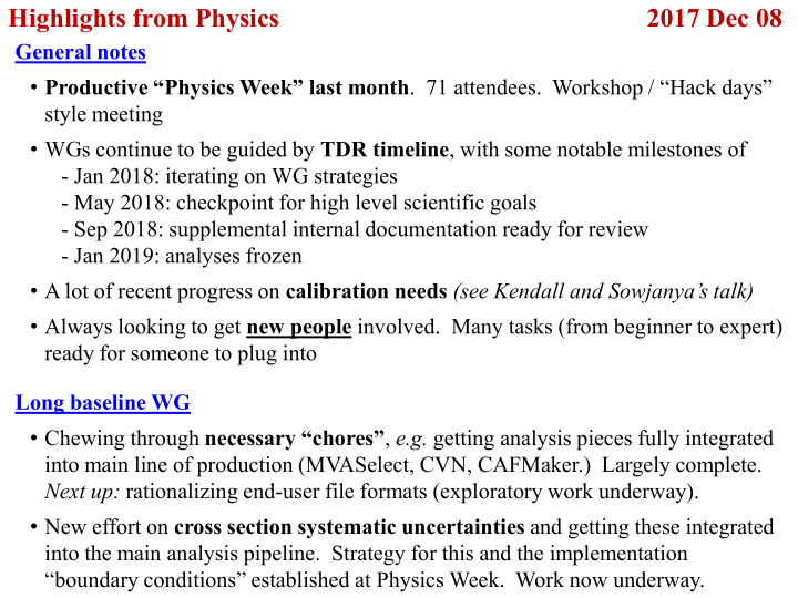 highlights from physics 2017 dec 08