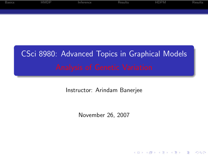 csci 8980 advanced topics in graphical models analysis of