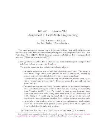 600.465  Intro to NLP  Assignment 4: Finite-State Programming  Prof. J. Eisner  Fall 2004