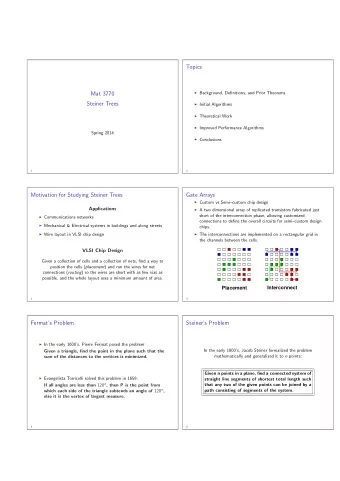 Topics  Background, Definitions, and Prior Theorems  Mat 3770  Steiner Trees  Initial