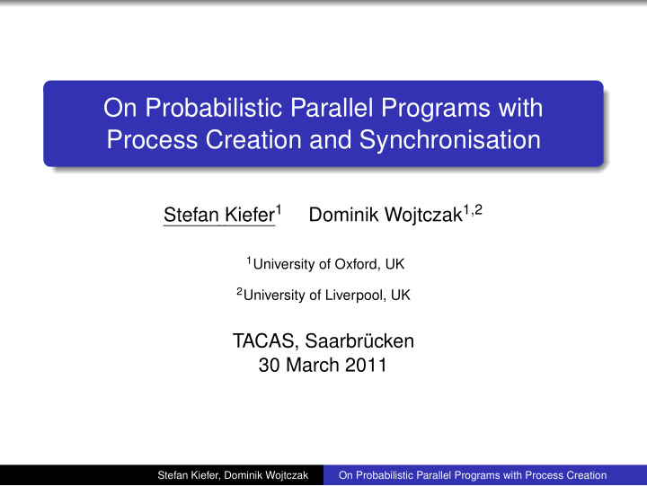 on probabilistic parallel programs with process creation