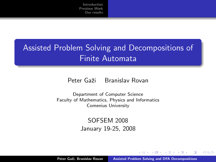 assisted problem solving and decompositions of finite