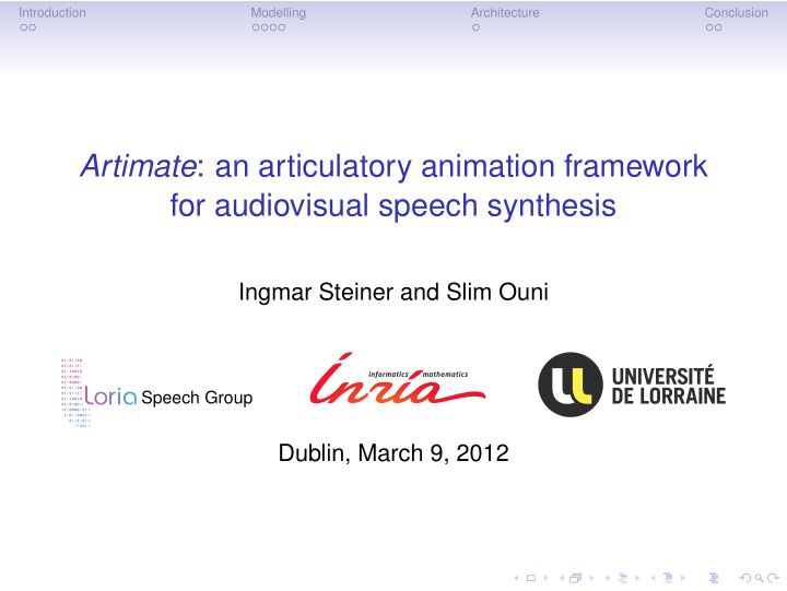 artimate an articulatory animation framework for