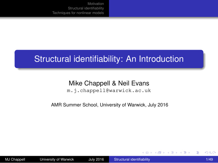 structural identifiability an introduction