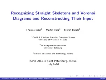 Recognizing Straight Skeletons and Voronoi  Diagrams and Reconstructing Their Input Therese Biedl 1