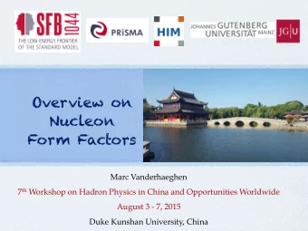 Overview on  Nucleon  Form Factors  Marc Vanderhaeghen 7 th Workshop on Hadron Physics in China and