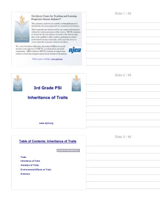 3rd Grade PSI  Inheritance of Traits  www.njctl.org  Slide 3 / 48  Table of Contents: Inheritance