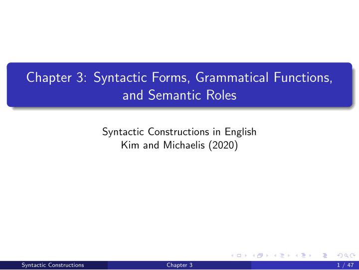 chapter 3 syntactic forms grammatical functions and